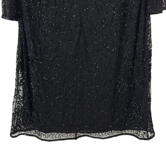 Pisarro Nights V Neck Cocktail Dress Beaded Mesh Sz 6 READ Formal 3/4 Sleeve - Picture 13 of 14